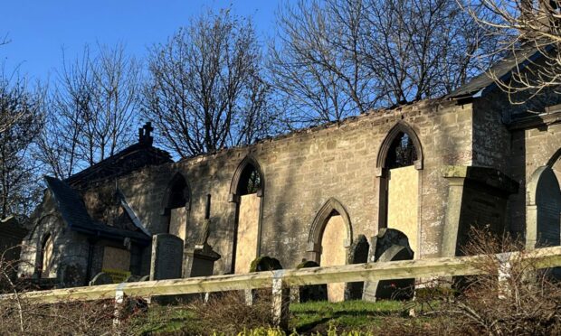 A question mark hangs over the future of fire-ravaged Lundie Church. Image: Graham Brown/DC Thomson