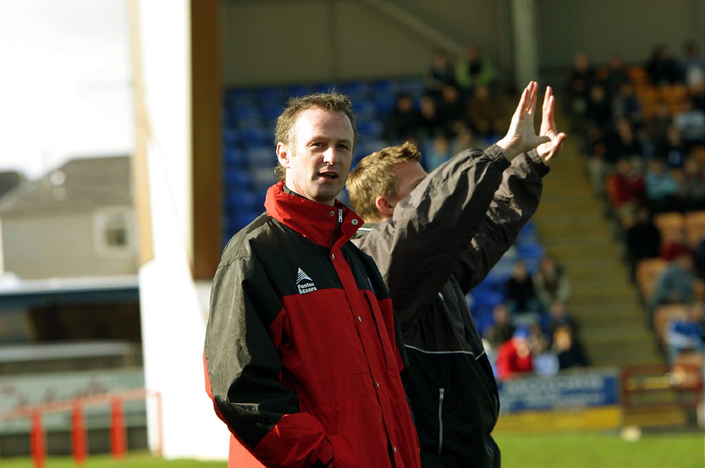 Michael O'Neill on the Glebe Park touchline in his first game in charge for Brechin. Image: DC Thomson.