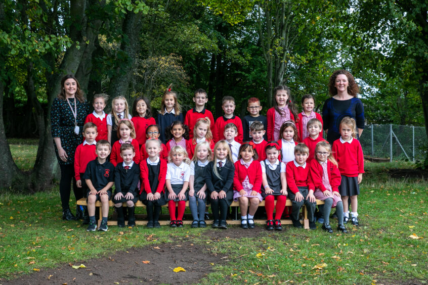 Castlehill Primary School, P1A and P1B with Carla Allan and Tracey Brannen.
