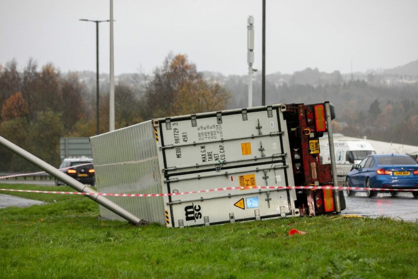 A90 Emmock Road overturned lorry