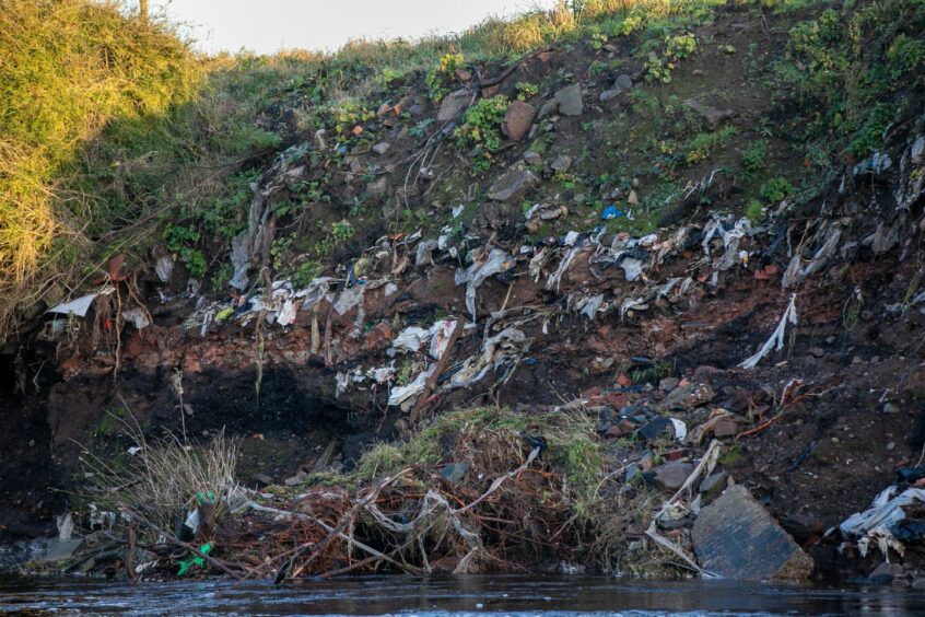 Landfill pollution at the River Ericht in Blairgowrie. 
