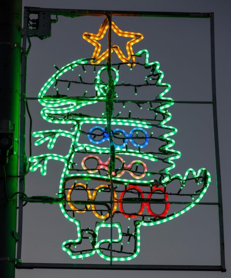 A dinosaur joined the Newburgh wonky Christmas lights last year