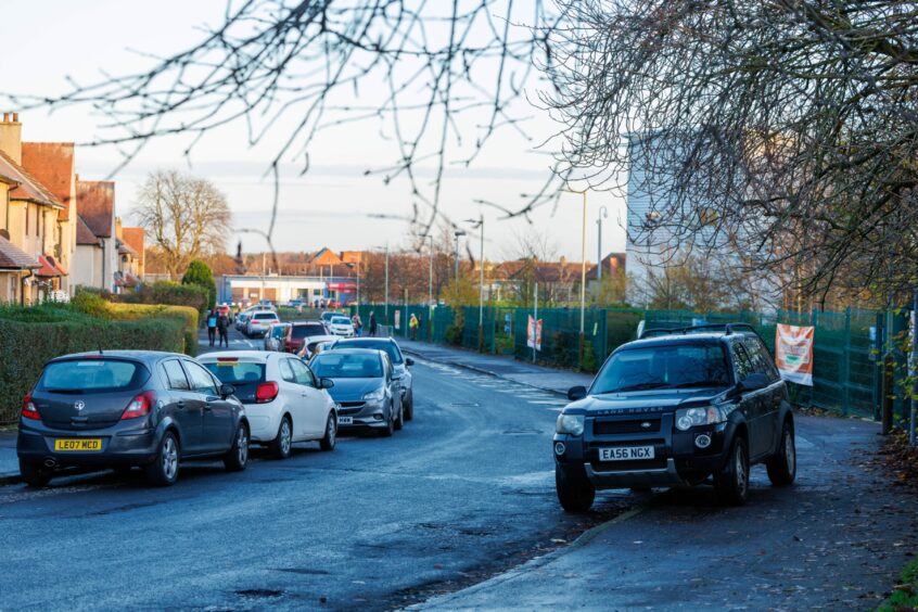 Haldane Crescent is one of the streets outside Downfield Primary where restrictions now apply. Image: Kenny Smith/ DC Thomson
