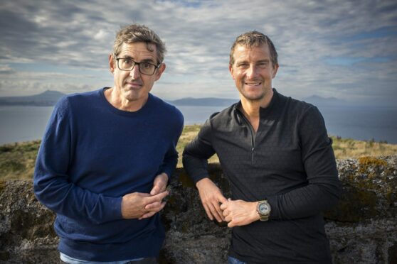 Louis Theroux with Bear Grylls. Image: Mindhouse, Neil Harvey.