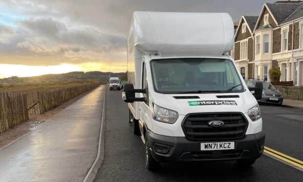 The cycle lane in Broughty Ferry has been spotted being used for parking by vans. Image: Deryck Wallace/Facebook