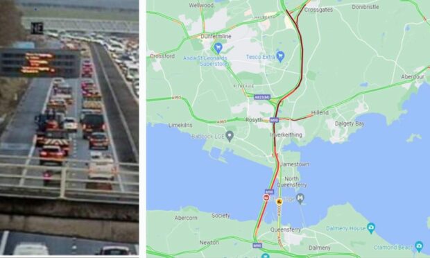 Drivers are facing long delays on the Queensferry Crossing. Image: Traffic Scotland, Twitter/Google.