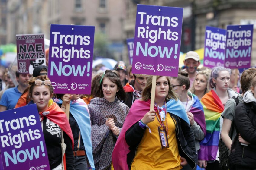 Photo shows Trans rights campaigners at a Pride Glasgow parade.
