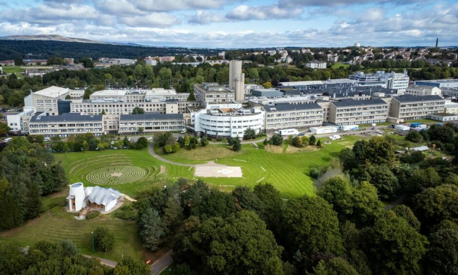 Aerial view of Ninewells Hospital site in Dundee.