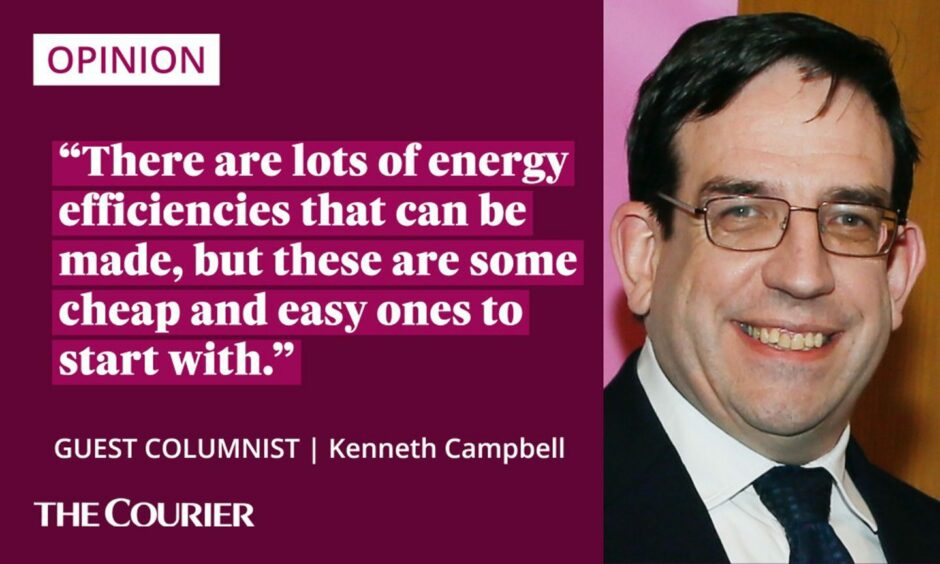 Image shows the writer Kenneth Campbell, next to a quote: "There are lots of energy efficiencies that can be made, but these are some cheap and easy ones to start with."