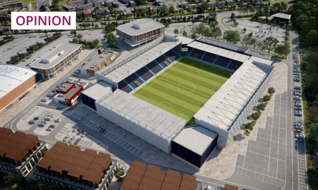 architect's impression of new Dundee FC stadium development at Camperdown.