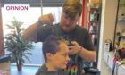 photo shows barber Keiran McGarrity colouring Jacq Kelly's hair at his salon in Lochgelly, Fife.