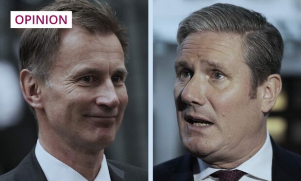 image shows Jeremy Hunt on one side, Keir Starmer on the other.