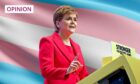 Photo shows Nicola Sturgeon in front of a trans flag.