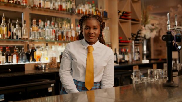 Lola Aluko as The Bartender, in The Wedding. Image: Create Anything