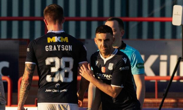 Dundee midfielder Shaun Byrne makes a first appearance since August after Joe Grayson went off injured against Raith. Image: SNS.