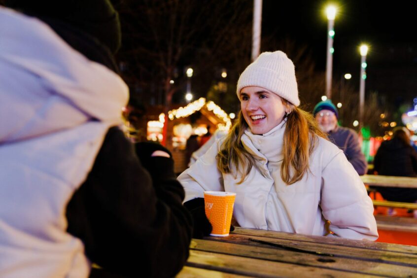 Dundee's Winterfest is back for another year. People enjoying a range of bars and food stalls.