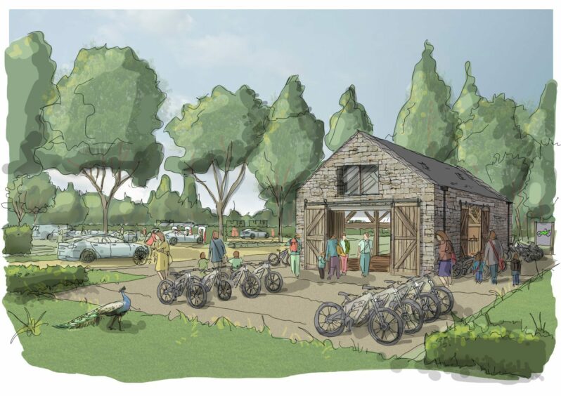 How part of the new development at Scone Palace could look, including a bike hire section. 