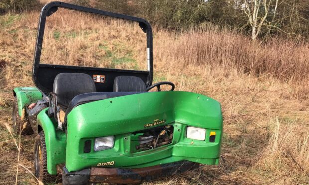 The wrecked golf course lawnmower was abandoned after the teenager's joyride. Image: Craigie Hill Golf Club Facebook.