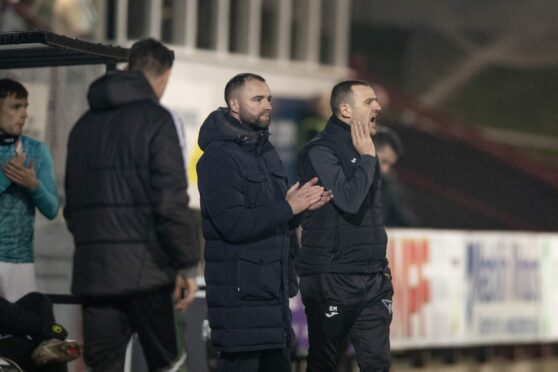 Dunfermline assistant Dave Mackay with manager James McPake. Image: Dunfermline Athletic/Craig Brown.