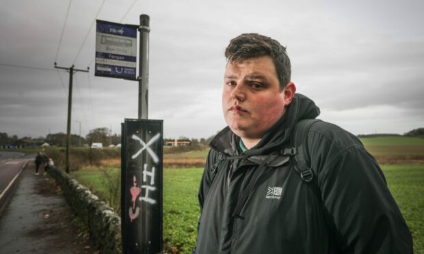 Chris Cameron, youth worker, is disappointed with the lack of bus options for people in Newport and the access to the bus stops themselves. Image: Mhairi Edwards/DC Thomson