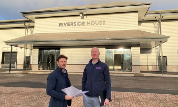 Westport Property commercial property director, Fergus McDonald and commercial property asset manager Michael Clement outside the newly-refurbished Riverside House.