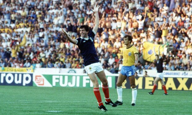 Narey celebrates his screamer against Brazil. Image: Shutterstock