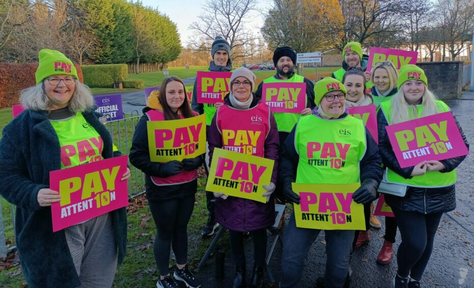 On the picket line at Glenwood High School, Glenrothes.