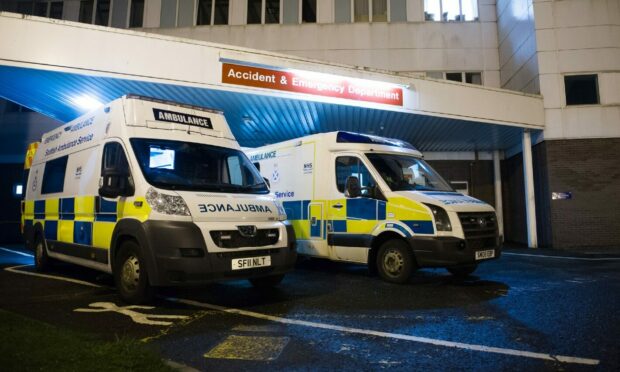 Ambulances outside A&E at Ninewells Hospital in Dundee. Image: Kim Cessford/DC Thomson.