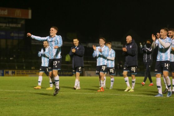 Dundee dancing after victory at Ayr. Image: David Young/Shutterstock.