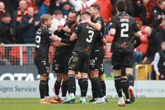 United celebrate against Hearts. Image: Shutterstock.