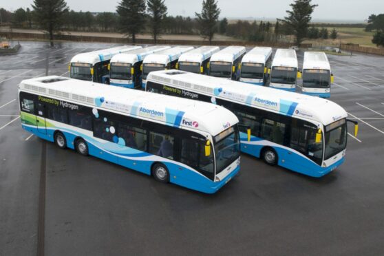 Hydrogen buses in Aberdeen. Image: DC Thomson.