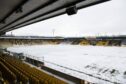 Snow covers Livingston's Tony Macaroni Arena, Dundee United's possible weekend destination. Images: SNS