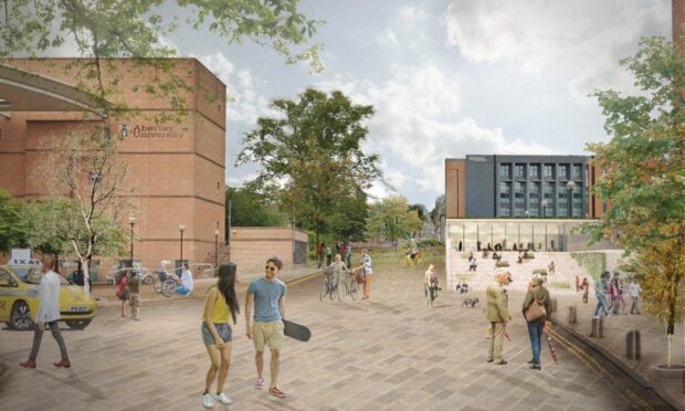 Concept design image of the proposed public plaza on Bell Street. Supplied by Abertay University.