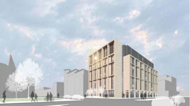 An artist's impression of how the proposed student flats block at the former Shell garage off Dundee's West Marketgait would look. Image: Maith Design.