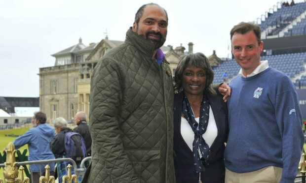 Franco Harris, Renee Powell and Kenny Wood at The Open in St Andrews in 2015. Image: John Stewart