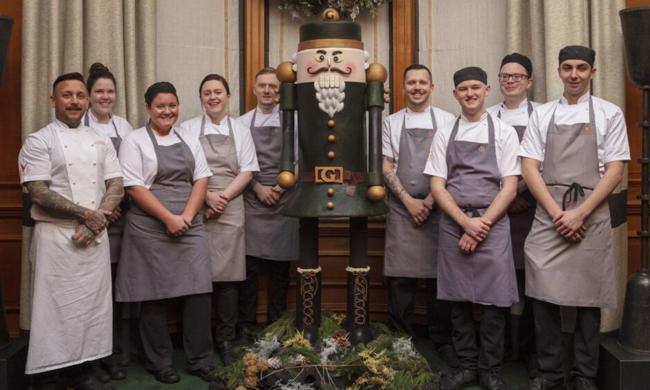 The Gleneagles culinary team with the Nutcracker they made out of chocolate. Image: Gleneagles