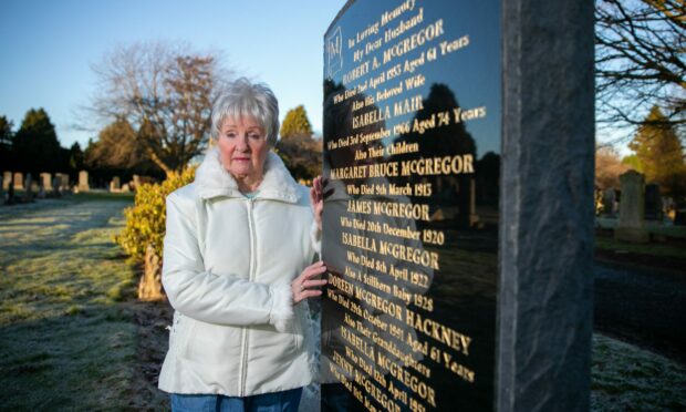 Widow Janet McGregor Mozolf at her family's burial plot in Eastern Cemetery. Image: Kim Cessford/DC Thomson.