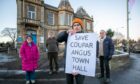 Residents Lynda McGregor, Gary Chambers and Michael Gallagher, and Councillor Hugh Anderson, who want to see Coupar Angus Town Hall saved. Image: Kim Cessford/DC Thomson