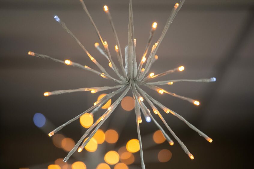 knitting needles made into eco-friendly christmas decorations