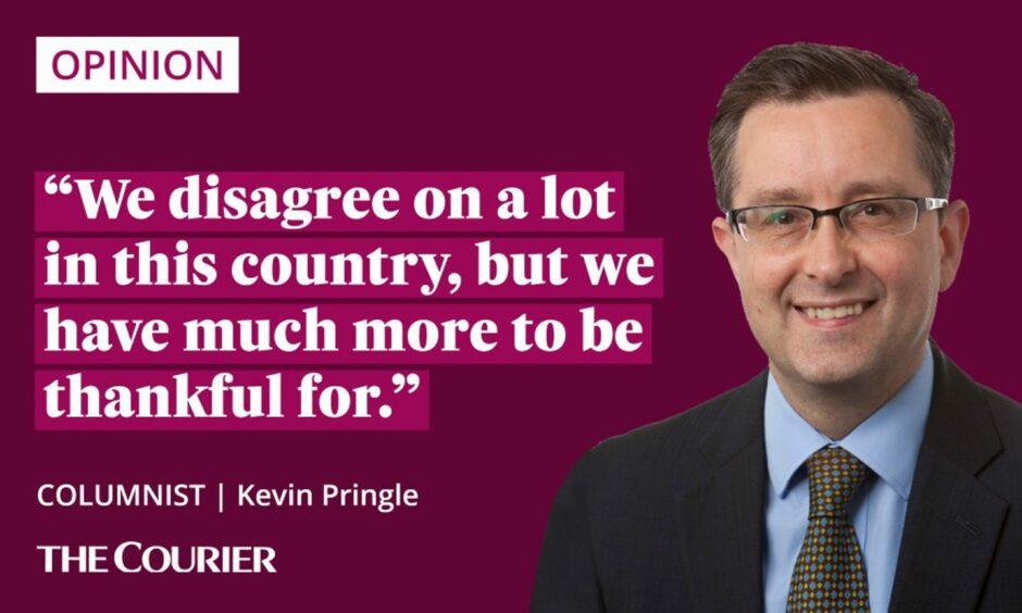 image shows the writer Kevin Pringle next to a quote: "We disagree on a lot in this country, but we have much more to be thankful for."
