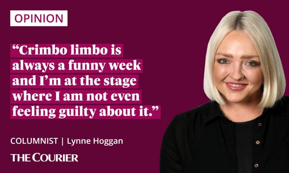 The writer Lynne Hoggan next to a quote: "Crimbo limbo is always a funny week and I'm at the stage where I am not even feeling guilty about it."