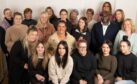 Course participants (front, from left) Tiana Kelbie, Samantha Graham, Chelsea Donovan, Courtney Keddie and Amy Revell with Kindred Clothing tutors, previous learners and others from Front Lounge. Image: Grant Keelan at PPG Photography.