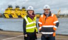 Maria Bos, chief executive of Plug with Montrose Port Authority chief executive Tom Hutchison. Image: Montrose Port Authority.