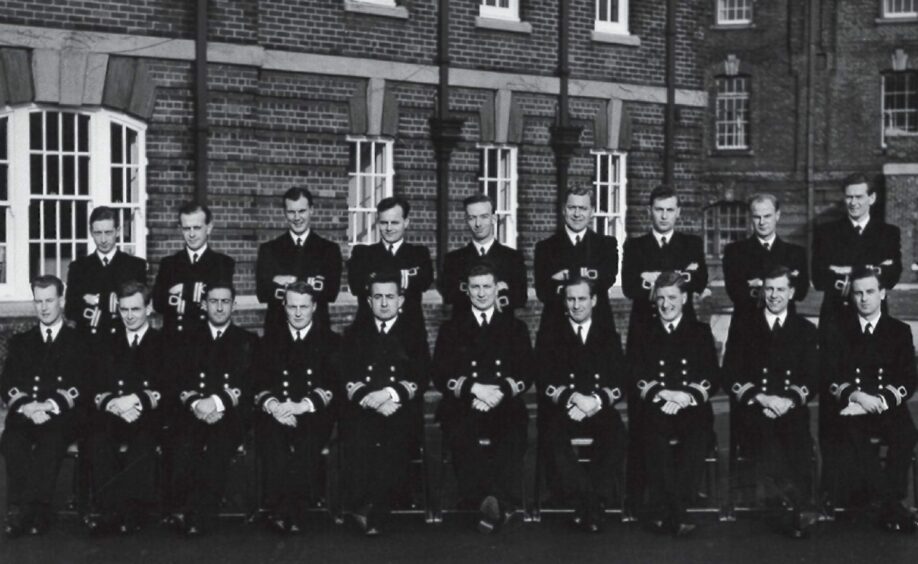 Dr Bill Yule (back row, third from right) at Portsmouth after enlisting in the Royal Navy. 