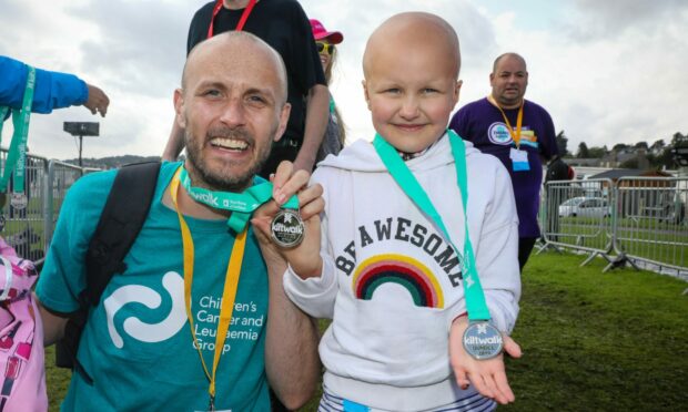 Ruby Stewart (6) and Dad Andy at Kiltwalk 2019 in Monifieth in August 2019.