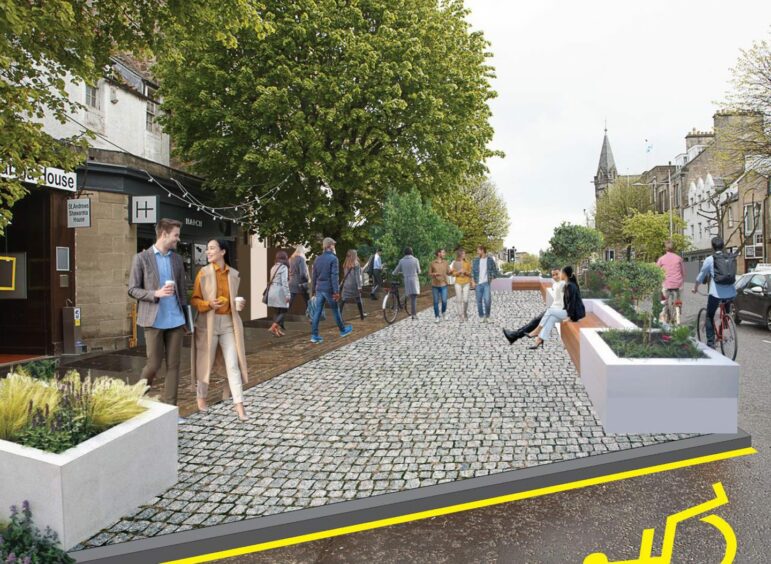 This artist impression shows what the West end of South Street, St Andrews, could look like. 