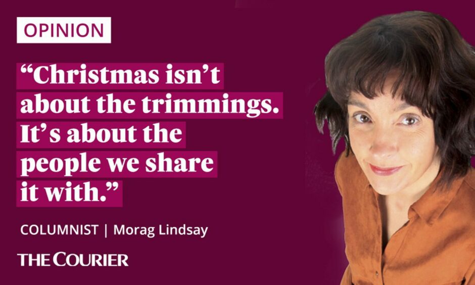 image of the writer Morag Lindsay next to a quote: "Christmas isn’t about the trimmings. It’s about the people we share it with."