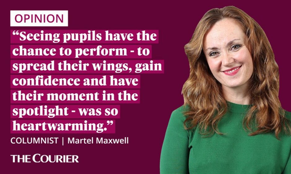 image shows the writer Martel Maxwell next to a quote: "seeing pupils have the chance to perform - to spread their wings, gain confidence and have their moment in the spotlight - was so heartwarming."