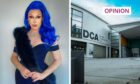image shows drag queen Miss Peaches and the DCA venue in Dundee.