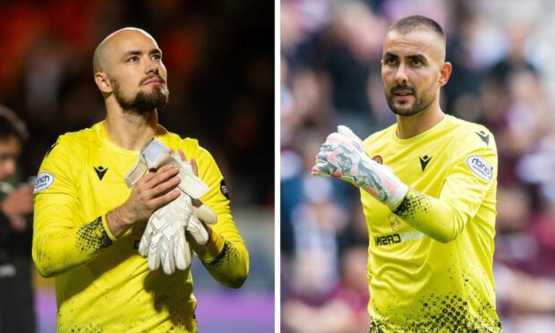 Carljohan Eriksson (left) and Mark Birighitti (right) have been battling for the gloves at Dundee United. Images: SNS